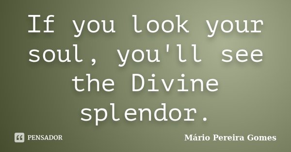 If you look your soul, you'll see the Divine splendor.... Frase de Mário Pereira Gomes.