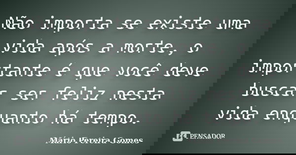 Não importa se existe uma vida após a morte, o importante é que você deve buscar ser feliz nesta vida enquanto há tempo.... Frase de Mário Pereira Gomes.