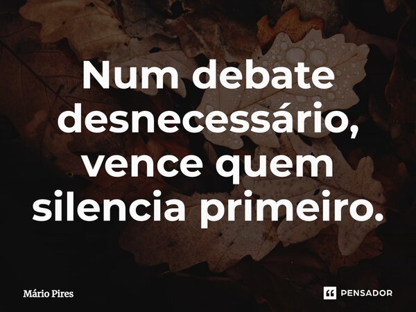 ⁠Num debate desnecessário, vence quem silencia primeiro.... Frase de Mário Pires.