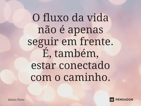 O fluxo da vida não é apenas seguir em frente. É, também, estar conectado com o caminho.... Frase de Mário Pires.