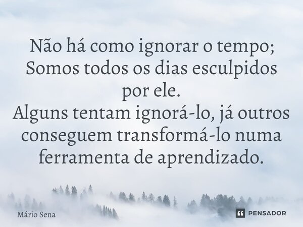 ⁠Não há como ignorar o tempo; Somos todos os dias esculpidos por ele. Alguns tentam ignorá-lo, já outros conseguem transformá-lo numa ferramenta de aprendizado.... Frase de Mário Sena.