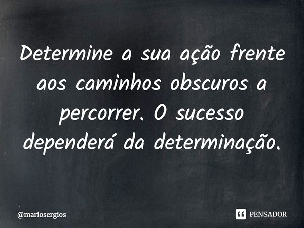 ⁠Determine a sua ação frente aos caminhos obscuros a percorrer. O sucesso dependerá da determinação.... Frase de mariosergios.