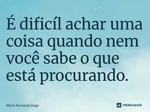 É dificíl achar uma coisa quando nem você sabe o que está procurando.... Frase de Maris Fernanda Jorge.