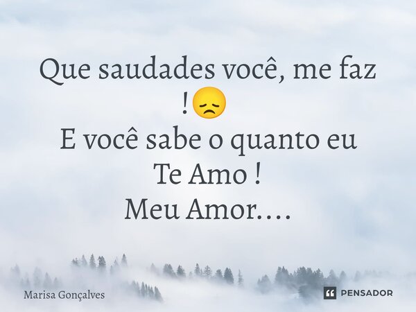 Que saudades você, me faz !😞 ⁠ E você sabe o quanto eu Te Amo ! Meu Amor....... Frase de Marisa Gonçalves.
