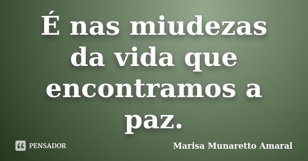 É nas miudezas da vida que encontramos a paz.... Frase de Marisa Munaretto Amaral.