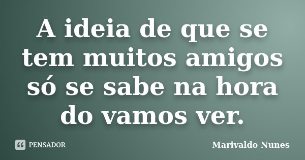 A ideia de que se tem muitos amigos só se sabe na hora do vamos ver.... Frase de Marivaldo Nunes.