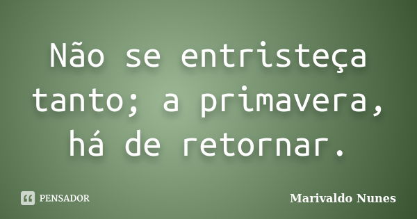 Não se entristeça tanto; a primavera, há de retornar.... Frase de Marivaldo Nunes.