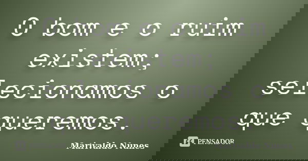 O bom e o ruim existem; selecionamos o que queremos.... Frase de Marivaldo Nunes.