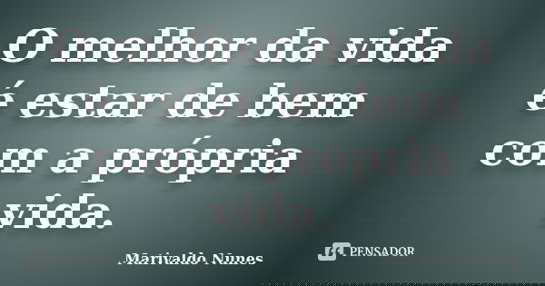 O melhor da vida é estar de bem com a própria vida.... Frase de Marivaldo Nunes.