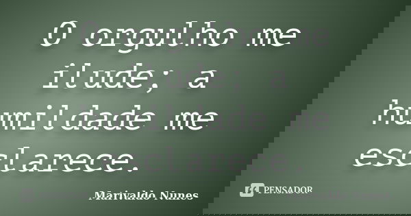 O orgulho me ilude; a humildade me esclarece.... Frase de Marivaldo Nunes.