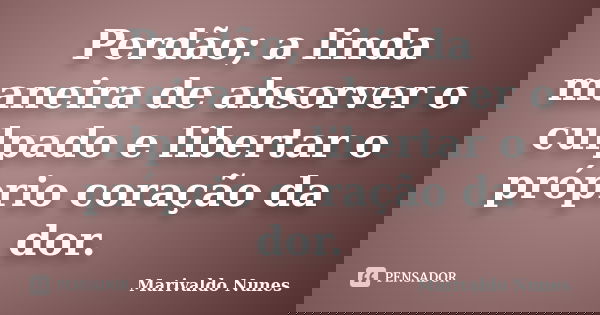Perdão; a linda maneira de absorver o culpado e libertar o próprio coração da dor.... Frase de Marivaldo Nunes.