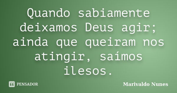 Quando sabiamente deixamos Deus agir; ainda que queiram nos atingir, saímos ilesos.... Frase de Marivaldo Nunes.