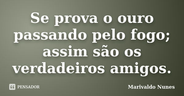 Se prova o ouro passando pelo fogo; assim são os verdadeiros amigos.... Frase de Marivaldo Nunes.