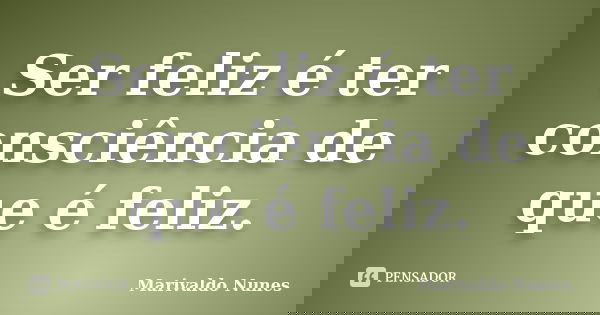 Ser feliz é ter consciência de que é feliz.... Frase de Marivaldo Nunes.