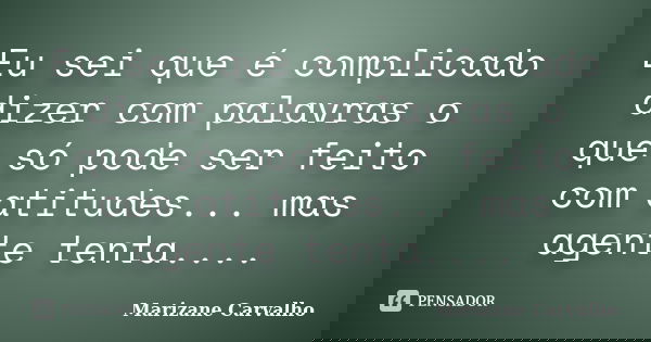 Eu sei que é complicado dizer com palavras o que só pode ser feito com atitudes... mas agente tenta....... Frase de Marizane Carvalho.