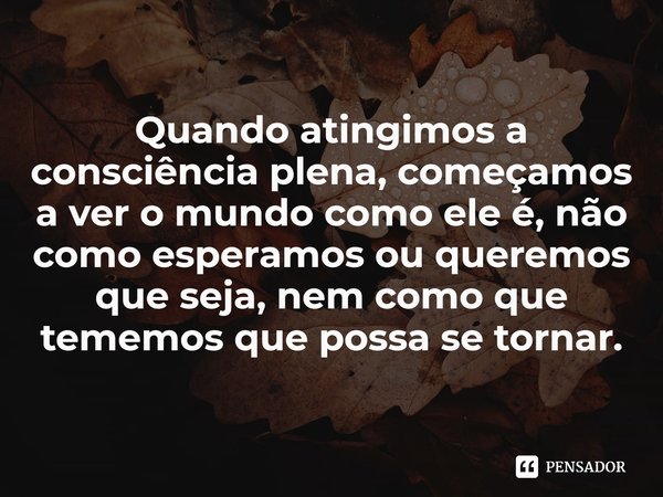 Quando atingimos a consciência plena, começamos a ver o mundo como ele é, não como esperamos ou queremos que seja, nem como que tememos que possa se tornar.... Frase de Mark Williams.