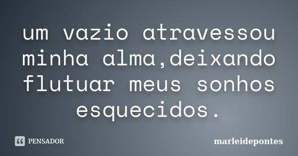 um vazio atravessou minha alma,deixando flutuar meus sonhos esquecidos.... Frase de marleidepontes.