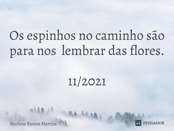 ⁠Os espinhos no caminho são para nos lembrar das flores. 11/2021... Frase de Marlene Ramos Martins.