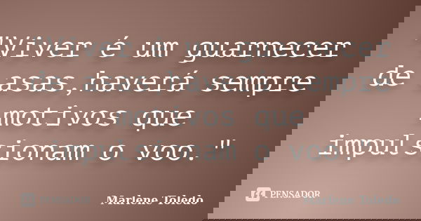 "Viver é um guarnecer de asas,haverá sempre motivos que impulsionam o voo."... Frase de Marlene Toledo.