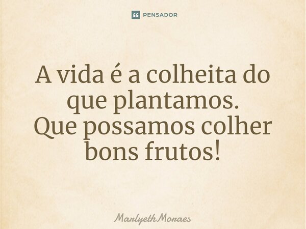 ⁠A vida é a colheita do que plantamos. Que possamos colher bons frutos!... Frase de MarlyethMoraes.