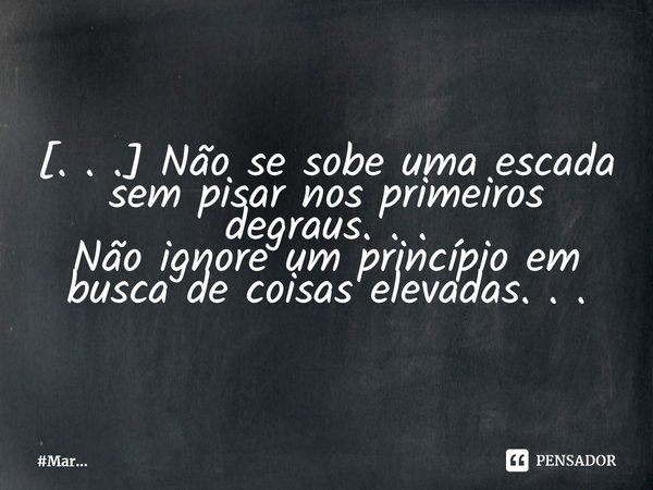 ⁠[. . .] Não se sobe uma escada sem pisar nos primeiros degraus. . . Não ignore um princípio em busca de coisas elevadas. . .... Frase de MarceloMar.