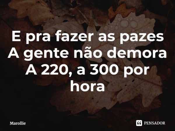 ⁠E pra fazer as pazes
A gente não demora
A 220, a 300 por hora... Frase de Marollie.