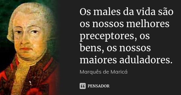 Os males da vida são os nossos melhores preceptores, os bens, os nossos maiores aduladores.... Frase de Marquês de Maricá.