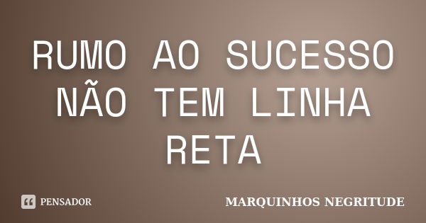 RUMO AO SUCESSO NÃO TEM LINHA RETA... Frase de MARQUINHOS NEGRITUDE.