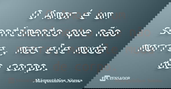 O Amor é um sentimento que não morre, mas ele muda de corpo.... Frase de Marquinhos Sousa.