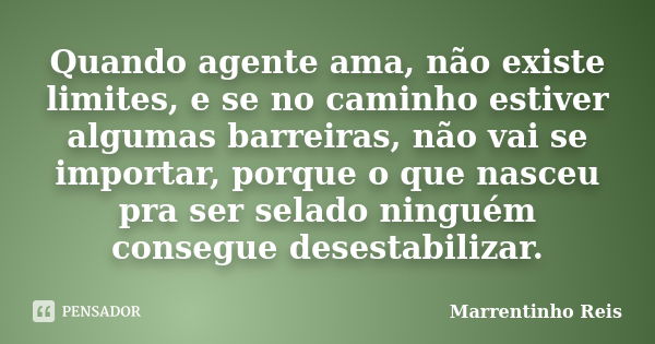 Quando agente ama, não existe limites, e se no caminho estiver algumas barreiras, não vai se importar, porque o que nasceu pra ser selado ninguém consegue deses... Frase de Marrentinho Reis.