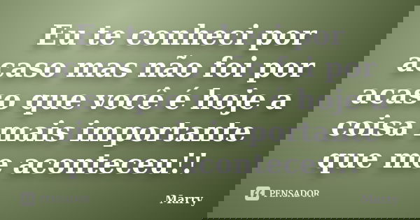 Eu te conheci por acaso mas não foi por acaso que você é hoje a coisa mais importante que me aconteceu!!... Frase de Marry.