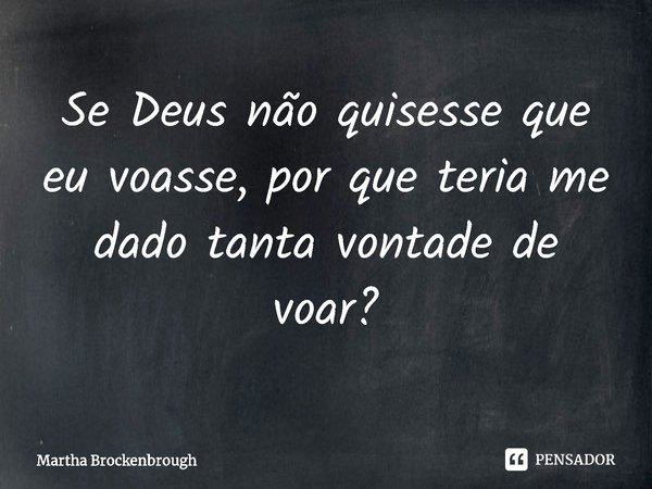 ⁠Se Deus não quisesse que eu voasse, por que teria me dado tanta vontade de voar?... Frase de Martha Brockenbrough.