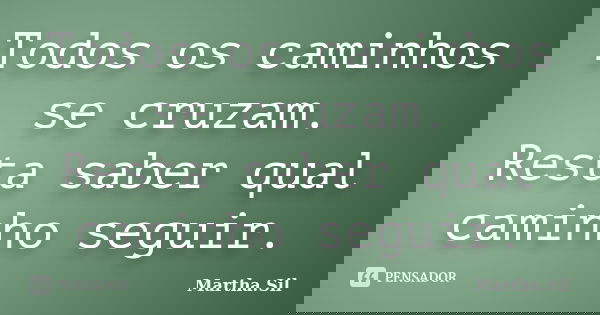 Todos os caminhos se cruzam. Resta saber qual caminho seguir.... Frase de Martha.Sil.