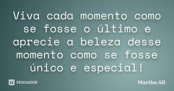 Viva cada momento como se fosse o último e aprecie a beleza desse momento como se fosse único e especial!... Frase de Martha.Sil.