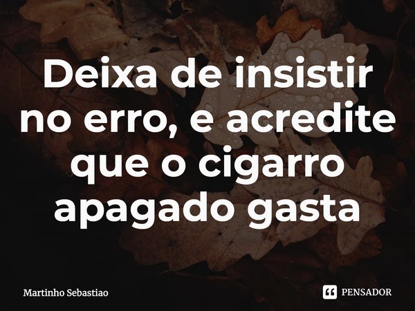 ⁠Deixa de insistir no erro, e acredite que o cigarro apagado gasta... Frase de Martinho Sebastiao.