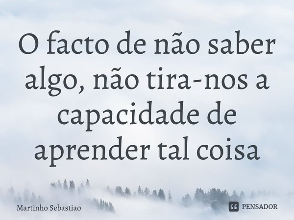 ⁠O facto de não saber algo, não tira-nos a capacidade de aprender tal coisa... Frase de Martinho Sebastiao.