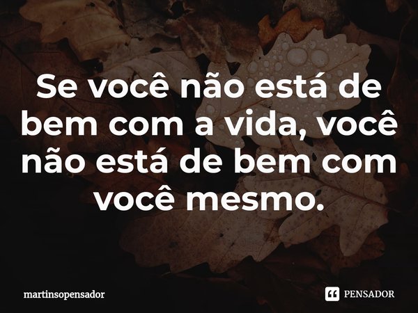 ⁠Se você não está de bem com a vida, você não está de bem com você mesmo.... Frase de martinsopensador.