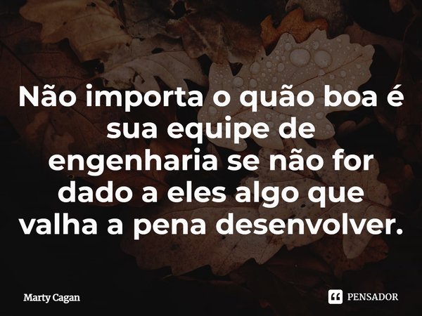 ⁠Não importa o quão boa é sua equipe de engenharia se não for dado a eles algo que valha a pena desenvolver.... Frase de Marty Cagan.