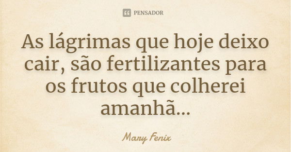 As lágrimas que hoje deixo cair, são fertilizantes para os frutos que colherei amanhã...... Frase de Mary Fenix.