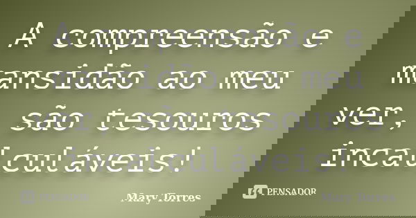 A compreensão e mansidão ao meu ver, são tesouros incalculáveis!... Frase de Mary Torres.