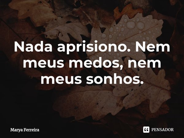 ⁠Nada aprisiono. Nem meus medos, nem meus sonhos.... Frase de Marya Ferreira.