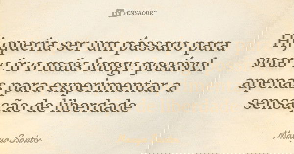 Hj queria ser um pássaro para voar e ir o mais longe possível apenas para experimentar a sensação de liberdade... Frase de Marya Santos.