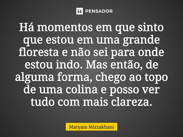 ⁠Há momentos em que sinto que estou em uma grande floresta e não sei para onde estou indo. Mas então, de alguma forma, chego ao topo de uma colina e posso ver t... Frase de Maryam Mirzakhani.