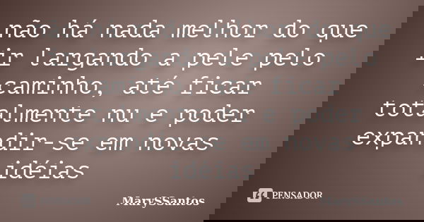 não há nada melhor do que ir largando a pele pelo caminho, até ficar totalmente nu e poder expandir-se em novas idéias... Frase de MarySSantos.
