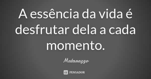 A essência da vida é desfrutar dela a cada momento.... Frase de Matarazzo.