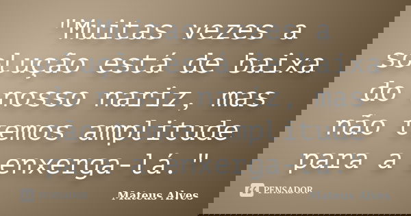 "Muitas vezes a solução está de baixa do nosso nariz, mas não temos amplitude para a enxerga-lá."... Frase de Mateus Alves.