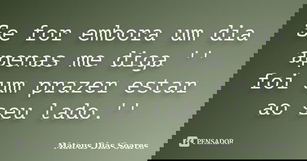 Se for embora um dia apenas me diga '' foi um prazer estar ao seu lado.''... Frase de Mateus Dias Soares.
