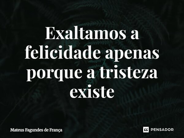 Exaltamos a felicidade apenas porque a tristeza existe⁠... Frase de Mateus Fagundes de França.