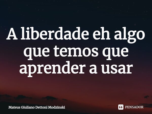 A liberdade eh algo que temos que aprender a usar... Frase de Mateus Giuliano Dettoni Modzinski.