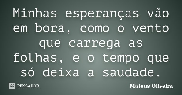 Minhas esperanças vão em bora, como o vento que carrega as folhas, e o tempo que só deixa a saudade.... Frase de Mateus Oliveira.
